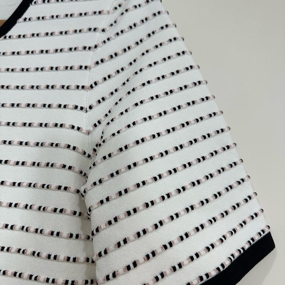 Shoshanna  Mesa  Navy Ivory Blush Metallic  Ribbed  Striped  Dress (6) - Picture 6 of 8